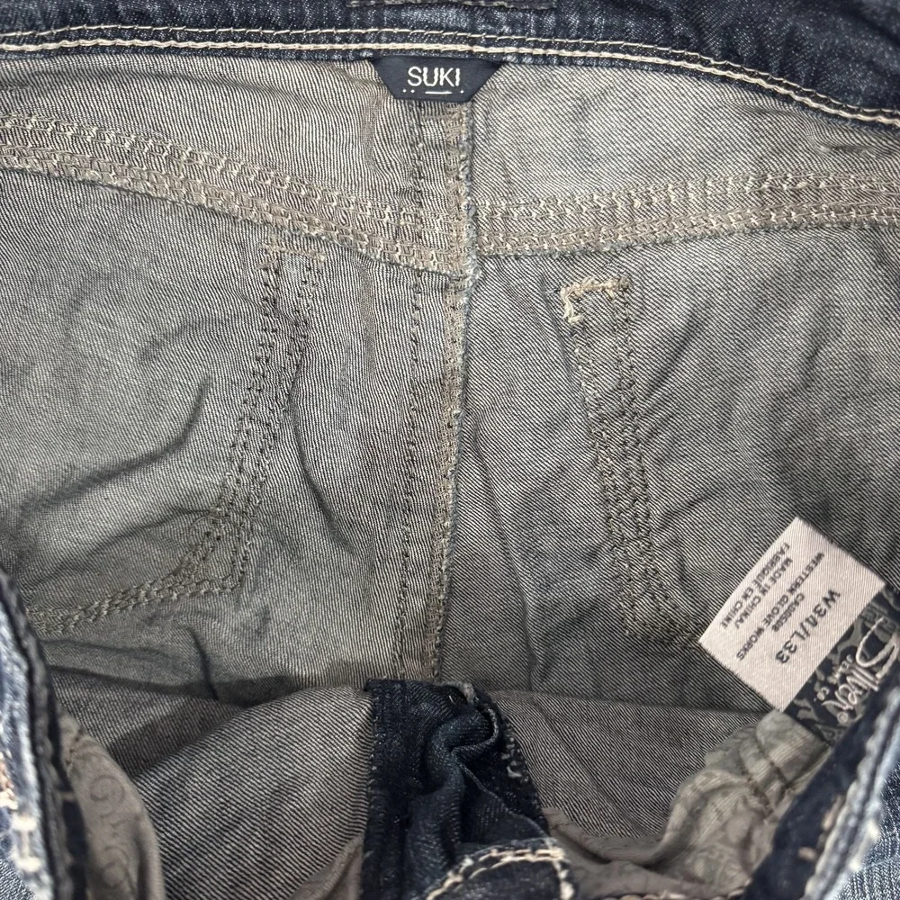 Silver Jeans Co Suki Mid Slim Boot Dark Wash Womens 34x33 Curvy Stretch Denim
